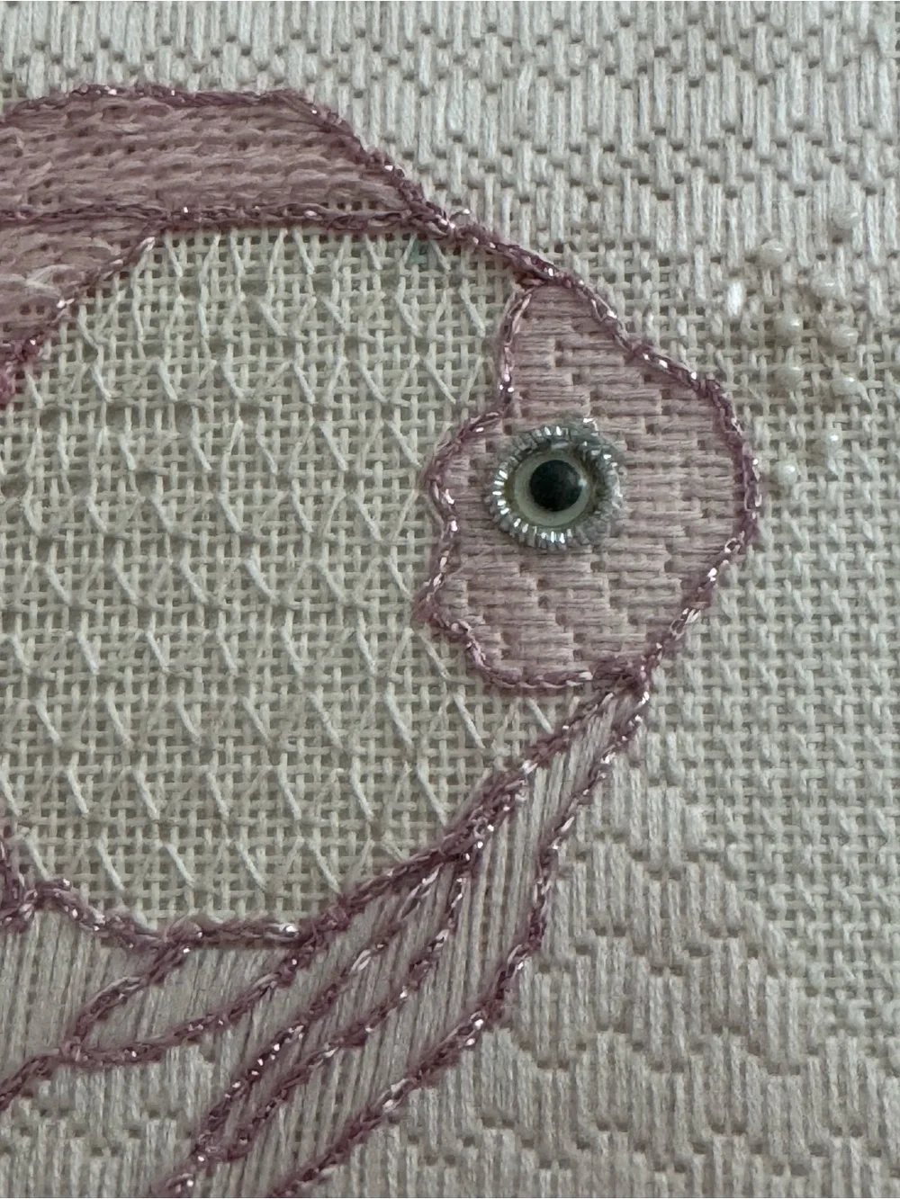 Vintage Pink Fish Needlepoint Embroidery Framed Textile Fiber Art Coastal 12”